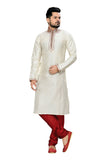 Saris and Things White Art Silk Readymade Ethnic Indian Kurta Pajama for Men