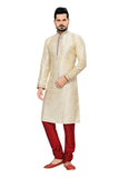 Saris and Things Cream Art Silk & Jacquard Readymade Ethnic Indian Kurta Pajama for Men