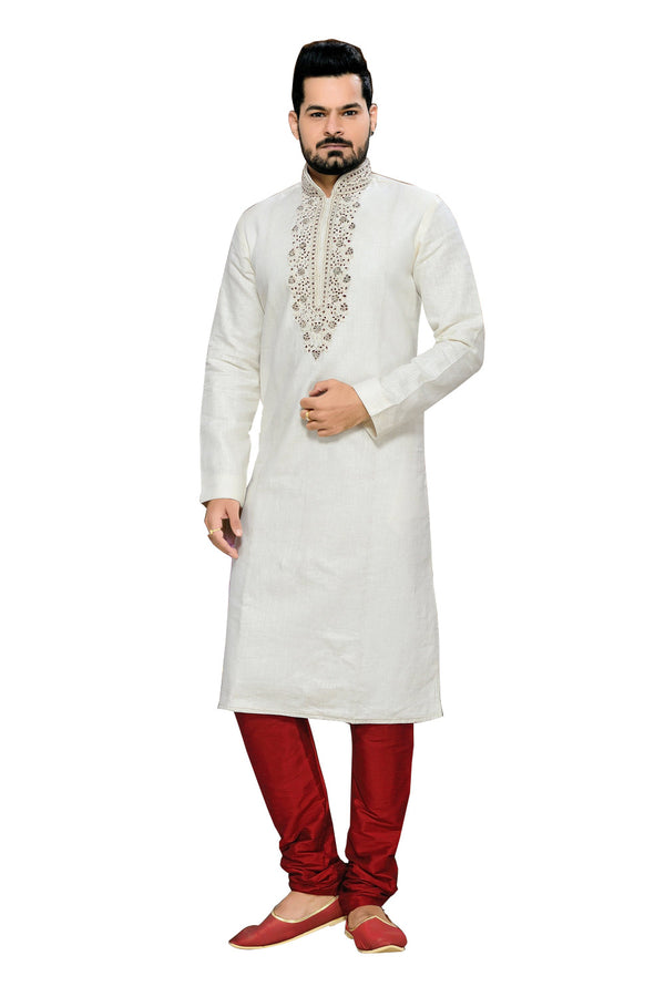 Saris and Things White Cotton Readymade Ethnic Indian Kurta Pajama for Men