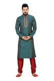 Saris and Things Blue Jacquard Readymade Ethnic Indian Kurta Pajama for Men