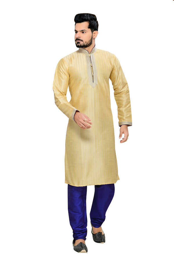 Saris and Things Yellow Art Silk Readymade Ethnic Indian Kurta Pajama for Men