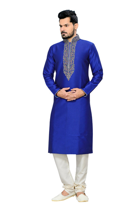 Saris and Things Blue Ghicha Silk Readymade Ethnic Indian Kurta Pajama for Men