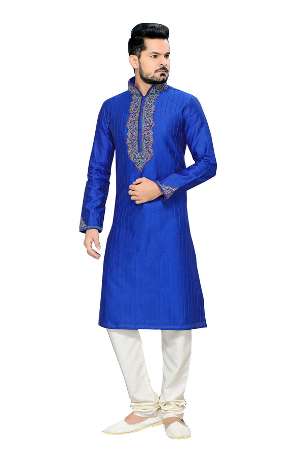 Saris and Things Blue Ghicha Silk Readymade Ethnic Indian Kurta Pajama for Men