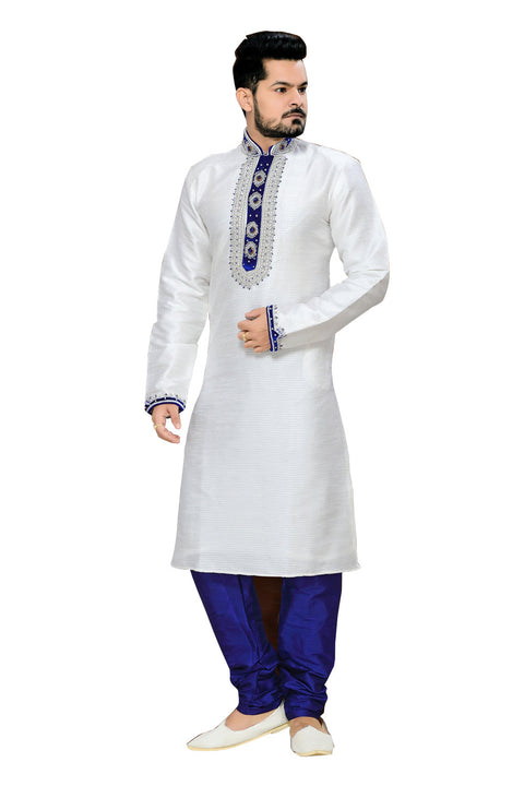 Saris and Things White Art Silk & Jacquard Readymade Ethnic Indian Kurta Pajama for Men