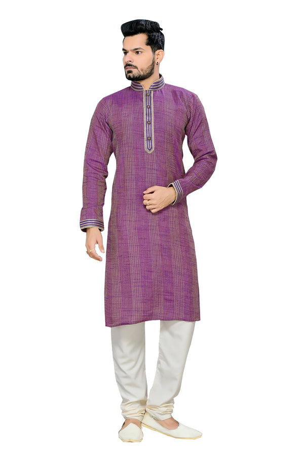 Saris and Things Lavender Ghicha Silk Readymade Ethnic Indian Kurta Pajama for Men