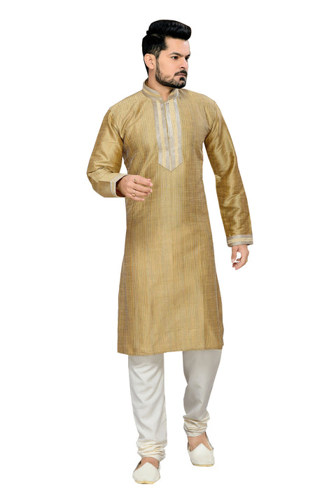 Saris and Things Beige Ghicha Silk Readymade Ethnic Indian Kurta Pajama for Men