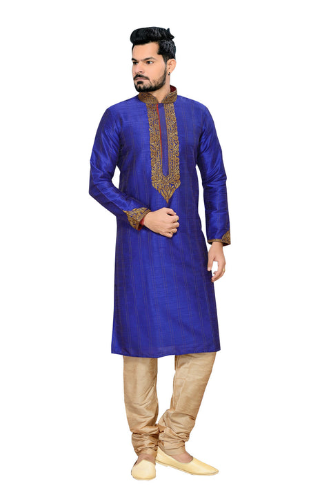 Saris and Things Blue Art Silk Readymade Ethnic Indian Kurta Pajama for Men