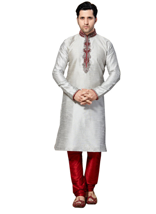 Saris and Things Gray Brocade Readymade Ethnic Indian Kurta Pajama for Men