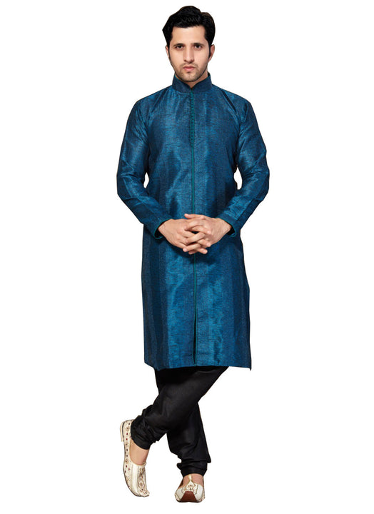 Saris and Things Blue Ghicha Silk Readymade Ethnic Indian Kurta Pajama for Men