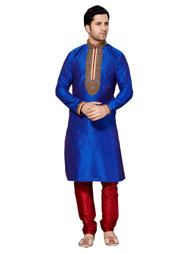 Saris and Things Blue Ghicha Silk Readymade Ethnic Indian Kurta Pajama for Men