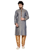 Saris and Things Gray Bhagalpuri Silk Readymade Ethnic Indian Kurta Pajama for Men