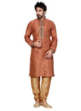 Saris and Things Orange Ghicha Silk Readymade Ethnic Indian Kurta Pajama for Men