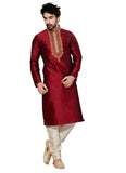 Saris and Things Maroon Silk Readymade Ethnic Indian Kurta Pajama for Men