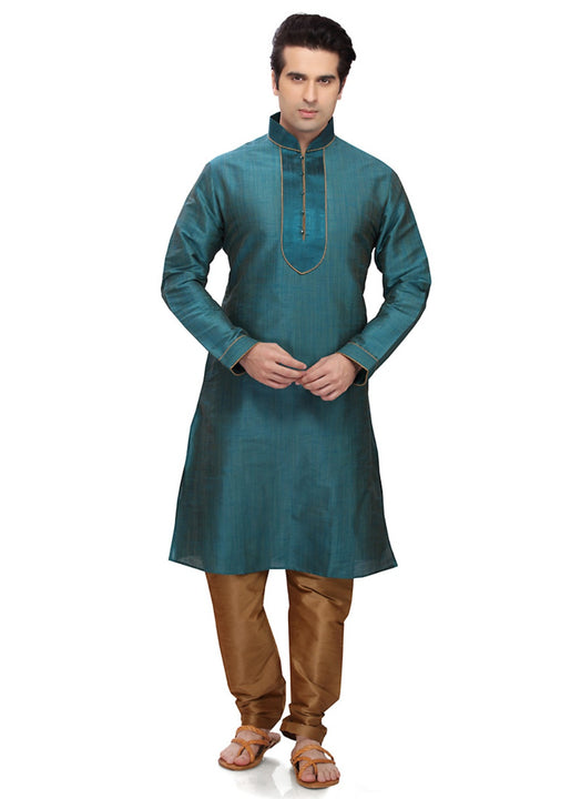 Saris and Things Blue Art Silk Readymade Ethnic Indian Kurta Pajama for Men
