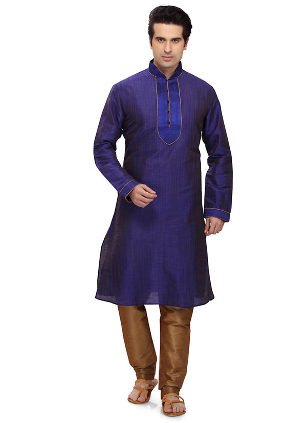 Saris and Things Blue Art Silk Readymade Ethnic Indian Kurta Pajama for Men