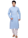 Saris and Things Blue Cotton Readymade Ethnic Indian Kurta Pajama for Men