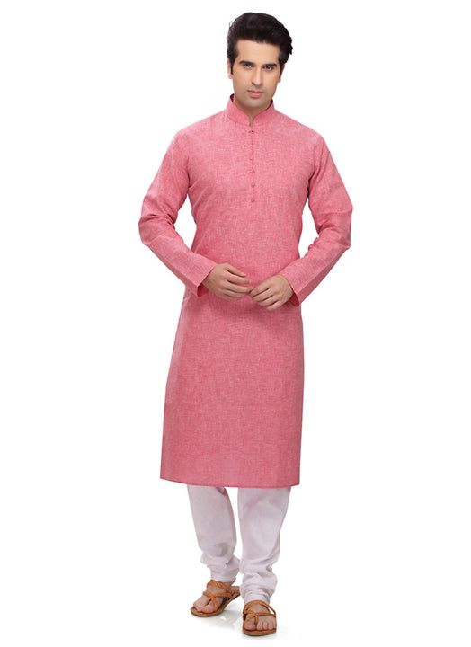 Saris and Things Pink Cotton Readymade Ethnic Indian Kurta Pajama for Men