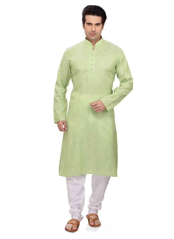 Saris and Things Green Cotton Readymade Ethnic Indian Kurta Pajama for Men