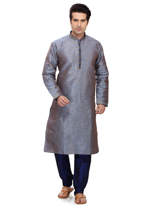 Saris and Things Gray Art Silk Readymade Ethnic Indian Kurta Pajama for Men