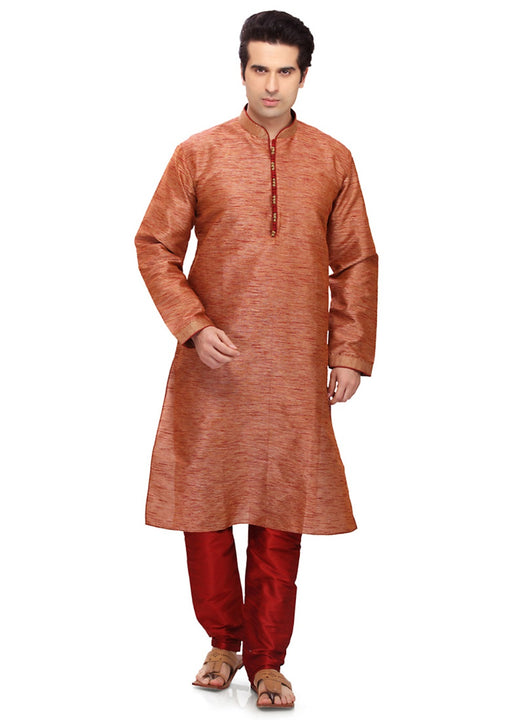 Saris and Things Brown Art Silk Readymade Ethnic Indian Kurta Pajama for Men