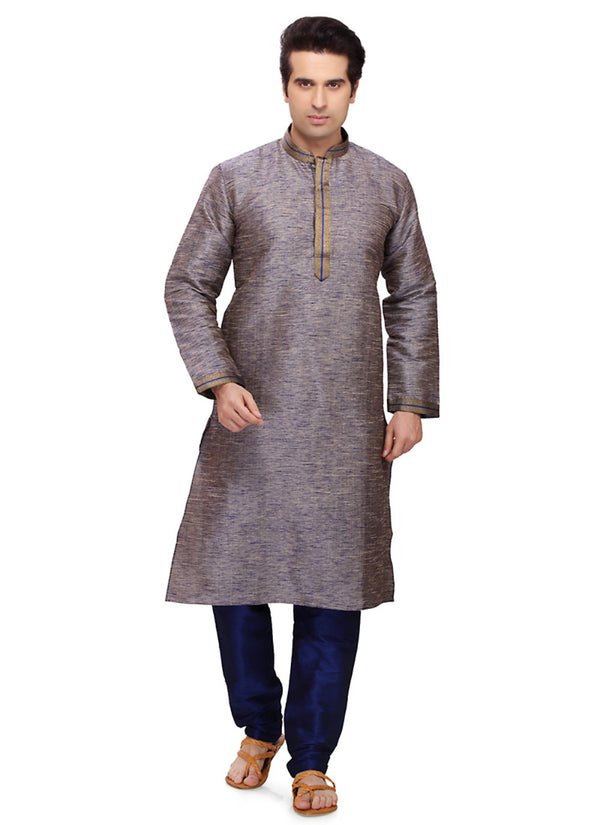 Saris and Things Gray Art Silk Readymade Ethnic Indian Kurta Pajama for Men