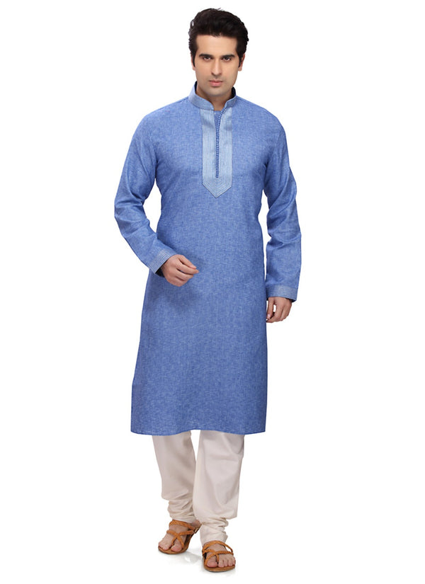 Saris and Things Blue Art Silk Readymade Ethnic Indian Kurta Pajama for Men