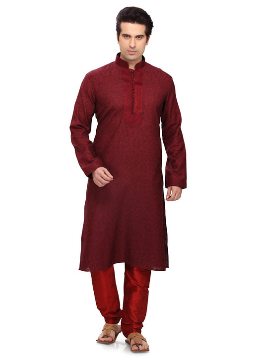 Saris and Things Maroon Art Silk Readymade Ethnic Indian Kurta Pajama for Men