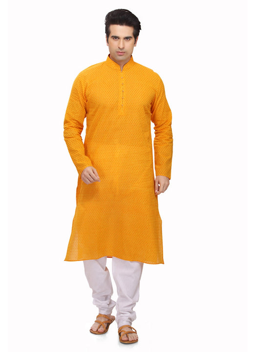 Saris and Things Yellow Cotton Readymade Ethnic Indian Kurta Pajama for Men