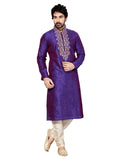 Saris and Things Purple Dupioni Raw Silk Readymade Ethnic Indian Kurta Pajama for Men