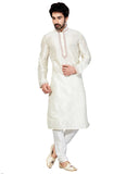 Saris and Things White Dupioni Raw Silk Readymade Ethnic Indian Kurta Pajama for Men