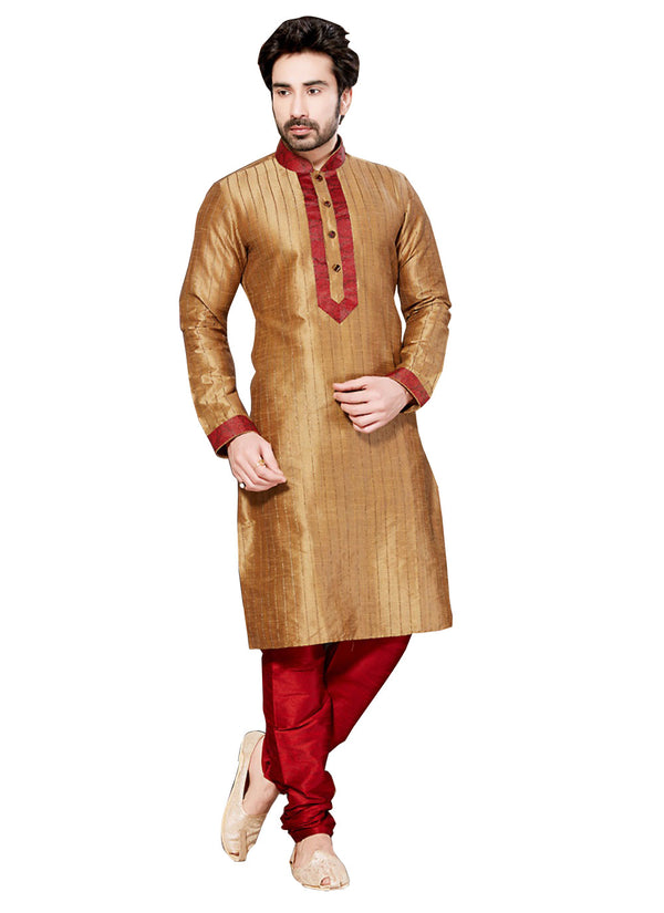 Saris and Things Brown Ghicha Silk Readymade Ethnic Indian Kurta Pajama for Men