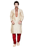 Saris and Things Cream Brocade Readymade Ethnic Indian Kurta Pajama for Men