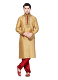 Saris and Things Brown Dupioni Raw Silk Readymade Ethnic Indian Kurta Pajama for Men