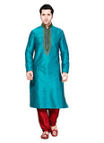 Saris and Things Blue Ghicha Silk Readymade Ethnic Indian Kurta Pajama for Men