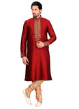 Saris and Things Red Resham & Crystals Stones work Readymade Ethnic Indian Kurta Pajama for Men