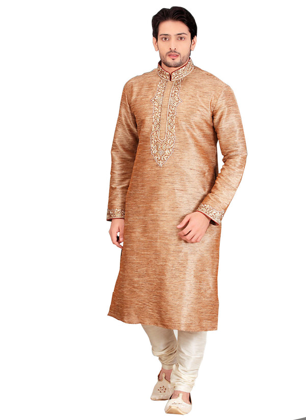 Saris and Things Brown Silk Readymade Ethnic Indian Kurta Pajama for Men