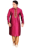 Saris and Things Pink Dupioni Raw Silk Readymade Ethnic Indian Kurta Pajama for Men