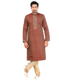 Saris and Things Maroon Silk Readymade Ethnic Indian Kurta Pajama for Men
