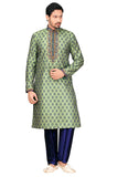 Saris and Things Green Dupioni Raw Silk Readymade Ethnic Indian Kurta Pajama for Men