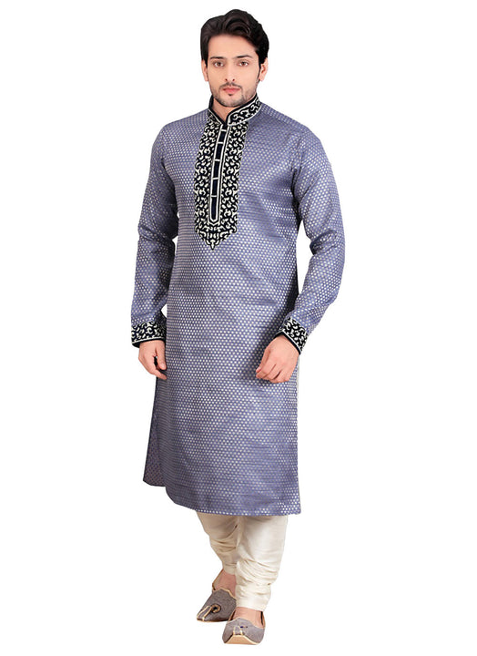 Saris and Things Gray Silk Readymade Ethnic Indian Kurta Pajama for Men