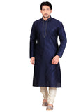 Saris and Things Blue Dupioni Raw Silk Readymade Ethnic Indian Kurta Pajama for Men