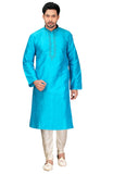 Saris and Things Blue Dupioni Raw Silk Readymade Ethnic Indian Kurta Pajama for Men