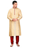 Saris and Things Beige Dupioni Raw Silk Readymade Ethnic Indian Kurta Pajama for Men