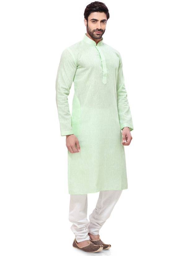 Saris and Things Green Cotton Readymade Ethnic Indian Kurta Pajama for Men