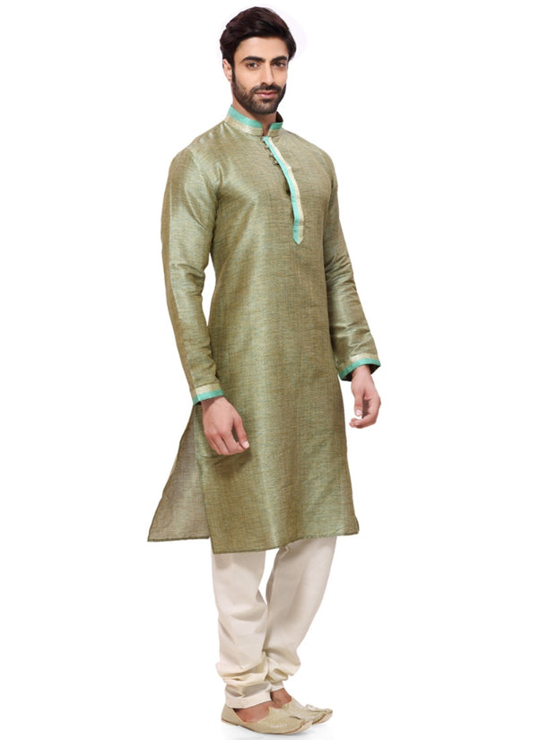 Saris and Things Green Cotton Readymade Ethnic Indian Kurta Pajama for Men