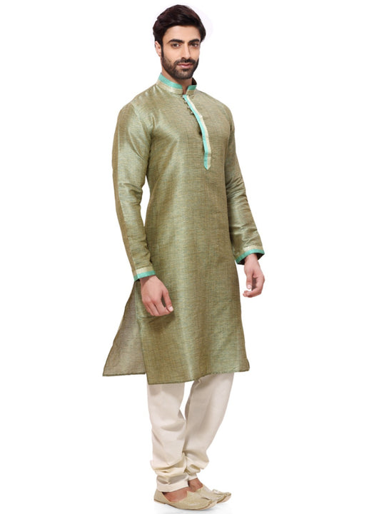 Saris and Things Green Cotton Readymade Ethnic Indian Kurta Pajama for Men