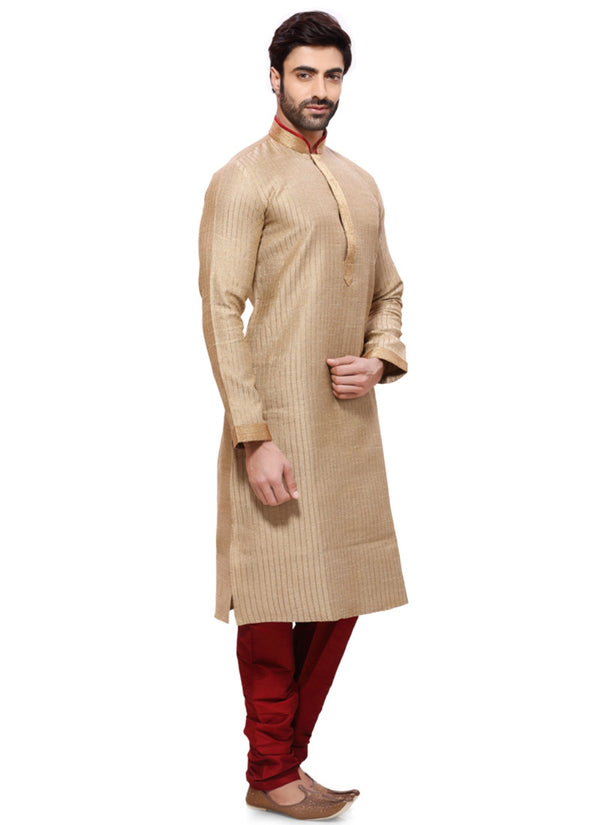 Saris and Things Brown Jute Readymade Ethnic Indian Kurta Pajama for Men