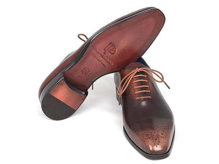 Paul Parkman Men's Camel & Brown Wholecut Oxfords Shoes (ID#KR254CML) Size 9-9.5 D(M) US