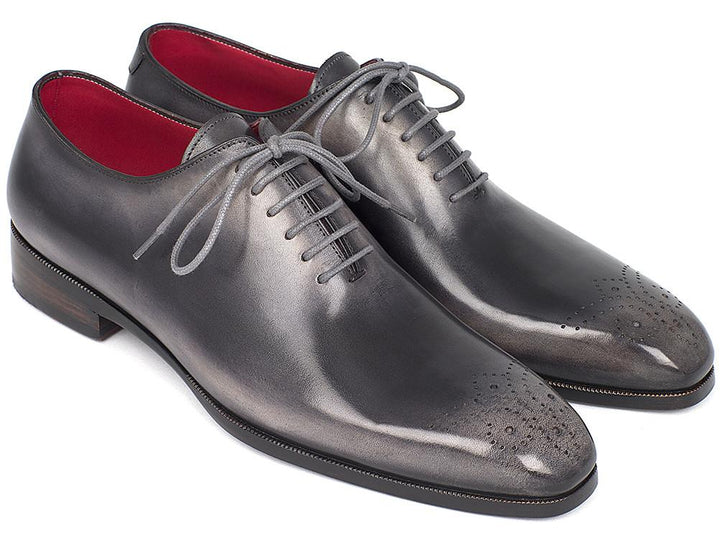Paul Parkman Men's Gray & Black Wholecut Oxfords Shoes (ID#KR254GRY) Size 9.5-10 D(M) US
