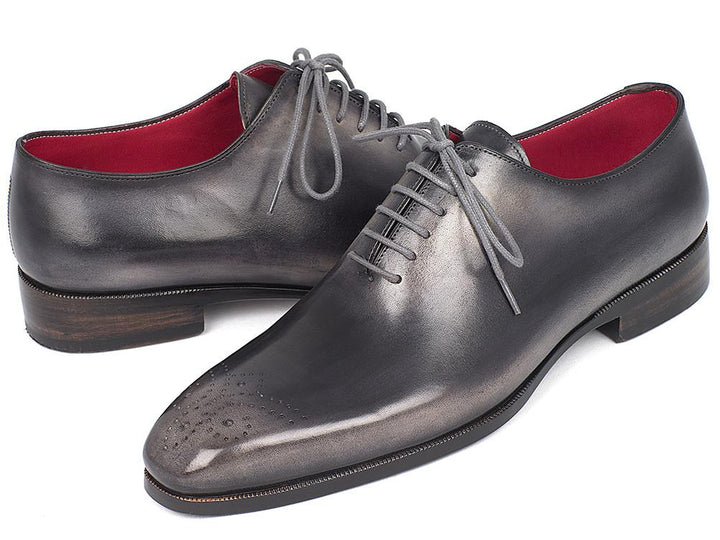 Paul Parkman Men's Gray & Black Wholecut Oxfords Shoes (ID#KR254GRY) Size 9.5-10 D(M) US